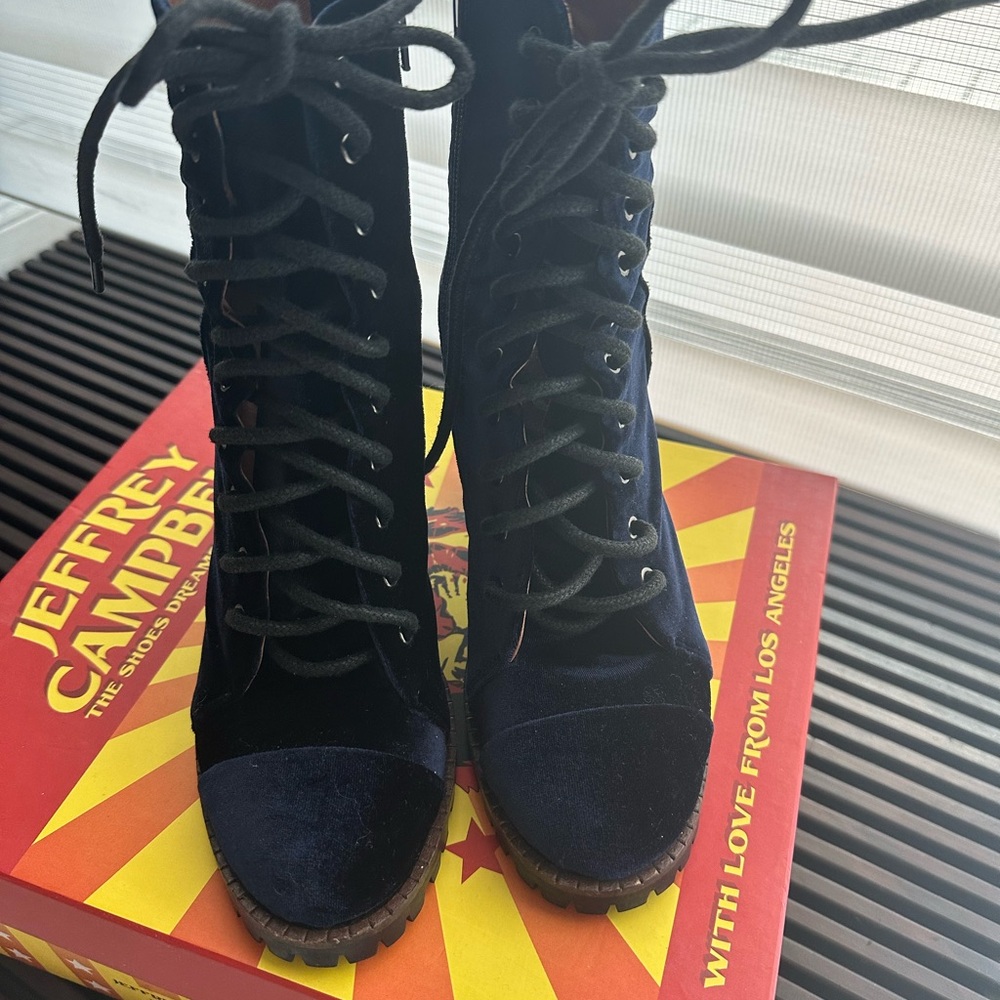 Jeffrey Campbell Blue Velvet Heeled Ankle Boots 6.5